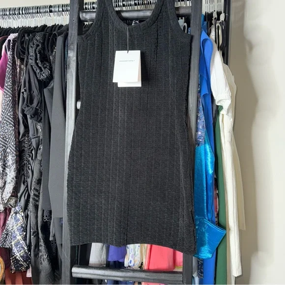 Alexander Wang Black Chenille Raised A Logo Tank Jacquard Mini Dress